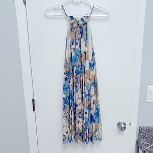 Entro mocked high neck Nude and Blue Floral dress